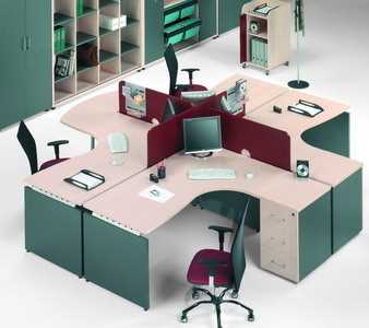 mesas enfrentadas en cruz 4 puestos de trabajo